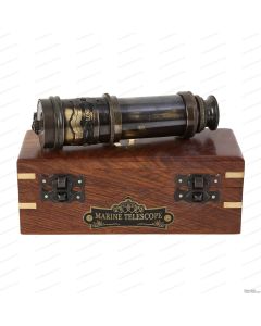 Vintage Nautical Handheld Brass Telescope with Wood Box - Nautical Captain Spyglass Telescope